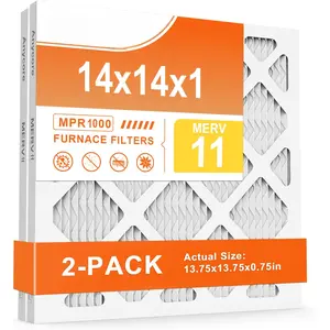 14x14x1 AC Furnace Air Filter, MPR 1000, 2 Pack MERV 11 Pleated HVAC Filter (exact dimensions 13.75x13.75x0.75 inch)
