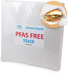 IDL Packaging 15" x 16" PFAS-Free Grease-Proof Paper Sheets, Pack of 1000, White - Microwave Safe Food Tray Liners - Grease-Absorbing Wrapping Paper for Sandwiches, Cheeses, Hamburgers, etc.