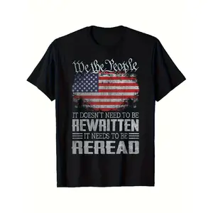 All-Season Apparel Men'S & Women'S Patriotic T-Shirt - We The People American Flag & Constitution Quote Design, Soft 220gsm Heavyweight Retro Vintage Style Round Neck Short Sleeve Tee, Unisex Casual Gym Cycling Shirt with Distressed USA Flag Print &