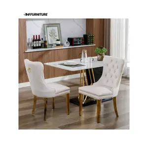 New 2024  Set of 2 Tufted Chair Stainless Steel Plating Legs Modern Veet Upholstered Chairs with Nailhead Rivet Trim Design Pull Back Ring for Kitchen Dining Room Furniture Decoration