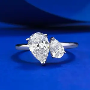 S925 Sterling Silver Ice Flower Cut Double Pear-Shaped Ring 6 * 9mm 8A Cubic Zirconia Ring fashion jewelry accessory woman girl promise ring-387