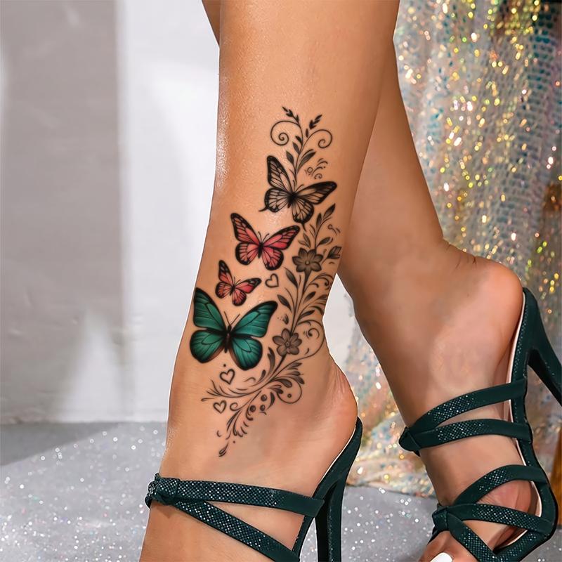 Vibrant Butterfly Temporary Tattoos - 6 Stickers (3 Fixed Items, 3 Random Designs), PVC Glitter, Casual, Waterproof, Unscented Beauty Accessory for Children, Lasts 1-3d, Ideal for Arms & Back