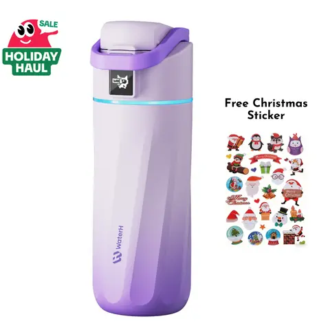 WATERH Kids 16oz Stainless Steel Insulated Vacuum Flask - Cylindrical, BPA-Free, Built-in Lithium Ion Batteries, Blue(Kids) Kid-Ready App Water Intake Tracker, Drink Reminders, Portable School/Outdoor Christmas Gift with Sticker Bonus