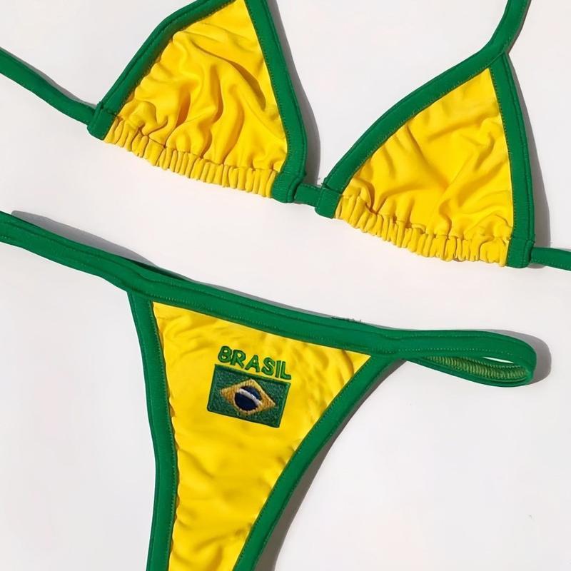 Brazil Flag Embroidery Bikini – New Letter Embroidered Swimsuit, Sexy Women’s Beach Swimwear