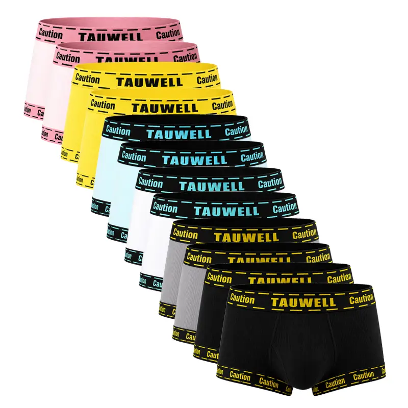 TAUWELL Men's Low Rise Trunks 4-Pack Ribbed Cotton Boxer Briefs Stretch Casual Underwear Colorful Caution Waistband-22203