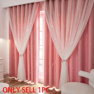 Cute Princess Style Hollow Star Curtain, Room Decor Curtain, 1pc Plain Color Drapes for Living Room Bedroom Study, Adorable Design
