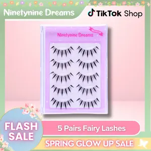 Ninetynine Dreams 5 Pairs Fairy Lashes | Spiky Dramatic False Eyelashes Anime Manhua Douyin Style — 8-13mm C++ Curl Reusable Ultra-Thin Clear Band Strip Lashes for Bold Glam Douyin Makeup Looks