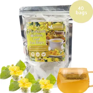 Premium 40 Mullein Leaf Tea Bags for Lungs, 100% Natural & Pure Mullein Leaves. Mullein Herbal Tea. Made with Natural Material Tea Bags. No Sugar, No Caffeine, No Gluten, Vegan.