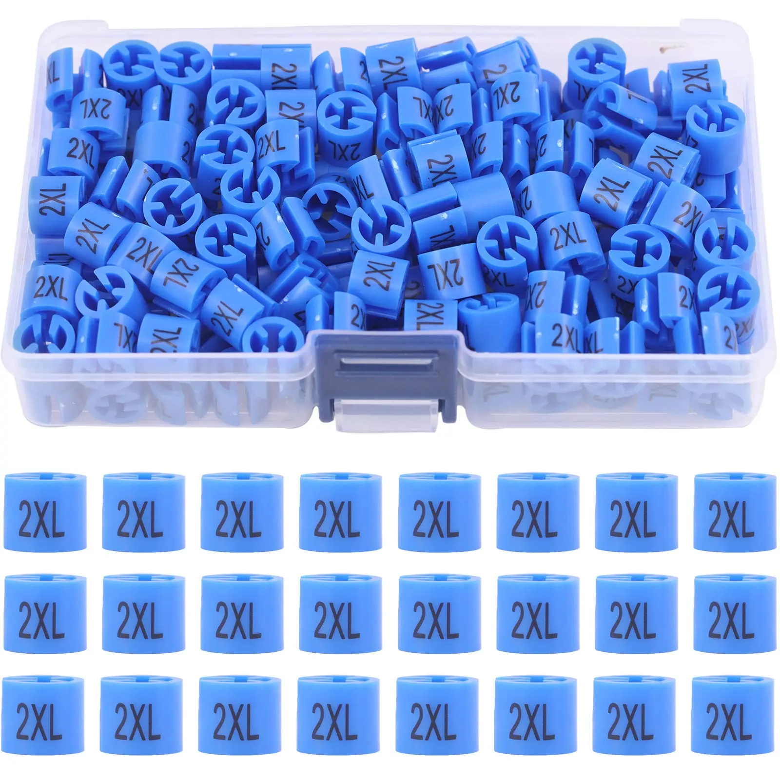 150pcs Blue【 Sizes 2xl 】 Plastic Clothes Hanger Size Markers Color-coding Hangers Tags Marker Garment For Wire Clothing With Storage Box
