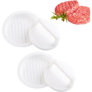 Round Non-stick Stuffed Burger Press Patty Maker Mold Smashed Hamburger Beef Meat Kitchen Gadgets for Grilling 2 Pack White