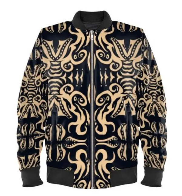 Royal Men Bomber Jacket - Black & Gold Quilted Fabric Rain-Resistant Medium Size Elegant Design for Fall Spring