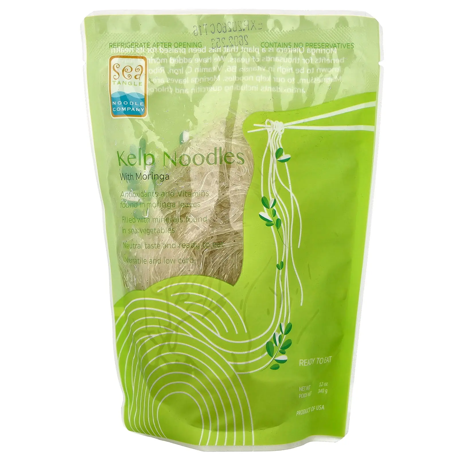 Sea Tangle Noodle Company Kelp Noodles with Moringa, 12 oz (340 g)