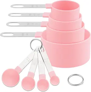 8 PCS Tainless Steel Measuring Cups and Spoons Set, Nesting Measuring Cup and Spoon Set for Precise Cooking Measurements in the Kitchen, Pink Motroce