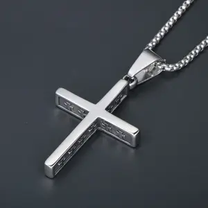 Men's Stainless Steel Cross Chain with Side Engraved, My Cross Faith Life Necklace