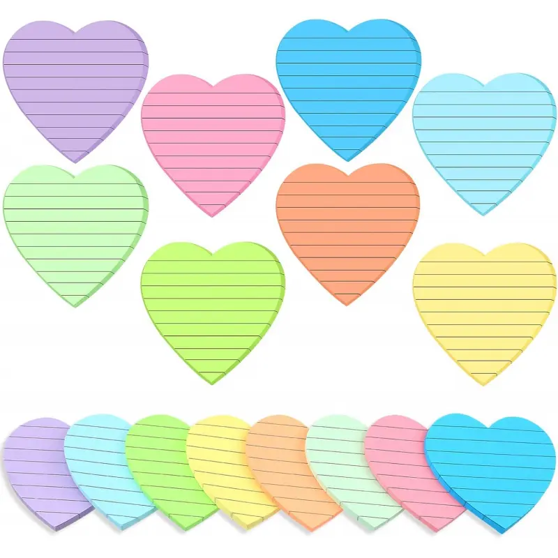 24 Pack Heart Lined Self-Adhesive Sticky Notes, 3x3 in Light Colors Classic Love Memo Pads for Valentine's Party Exchange Gifts, Office Use