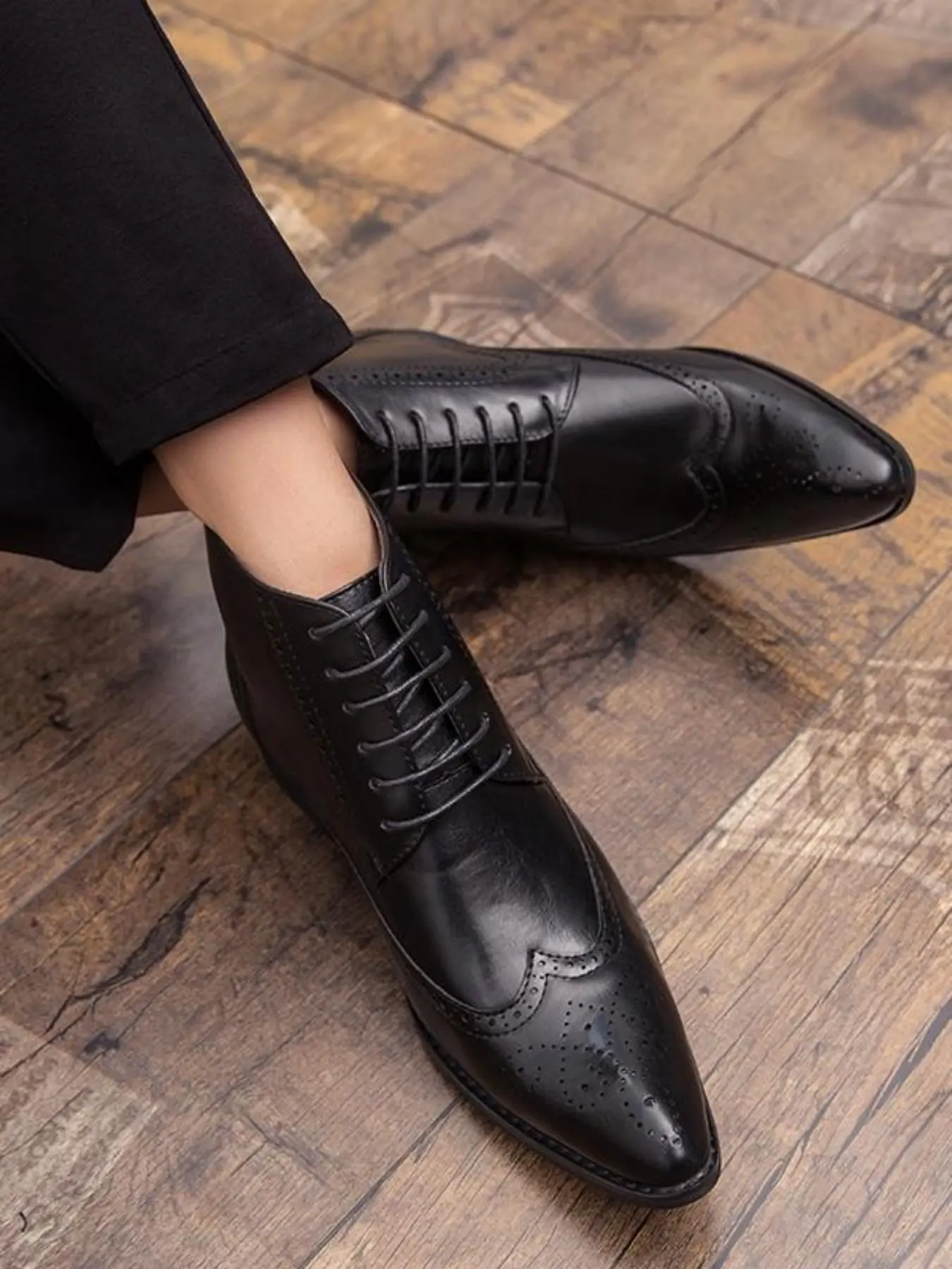 Men's Business Formal Brogue Decor Lace Up Dress Boots, Fashionable Pointed Toe Boots for Work Office, Male All-match Commuter Shoes for Daily Wear, Boy