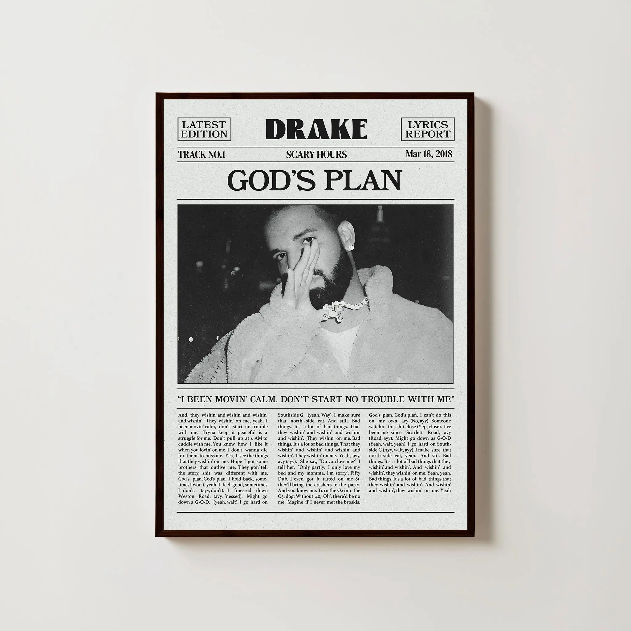 Custom Retro Rapper Newspaper Poster, Song Lyrics Report Wall Art Decor Home Room Gift For Fan Music Lovers - Unframed