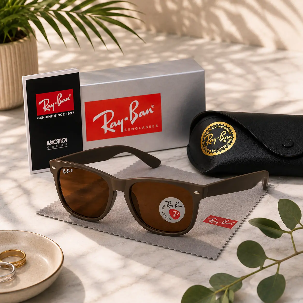 Ray-Ban Polarized Outdoor Shades Black Square Eyewear UV Protection Sunglasses for Casual Daily Wear