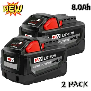 2PACK For Milwaukee for M18 8.0AH Battery Lithium Extended Capacity 48-11-1860（Brand new and of high quality, please charge the battery before use）