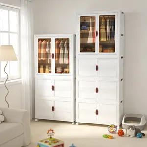 Space-Saving Stackable Storage Bins with Wheels & Magnetic Doors Durable Plastic Organizer for Closet Dorm Kitchen Office Aesthetic Folding Storage with Lid