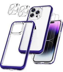 iPhone 14 Pro Max Shockproof Case, Phone Screen Protector, and Camera Lens (Purple)