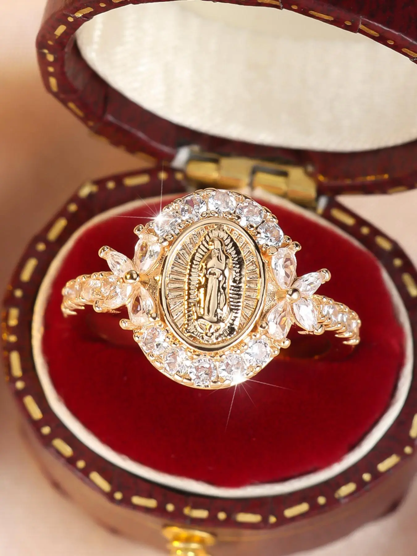 Elegant Virgin Mary Design Ring, Fashion Artificial Zircon Decor Ring for Party, Daily Decor, Trendy All-match & Exquisite Jewelry for Birthday Gift