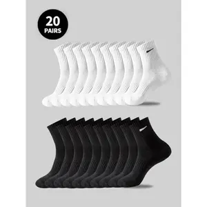 (Gold promotion)5 Pairs/10 Pairs/20 Pairs/30 Pairs Of Men's Casual Socks, Medium Length Socks, White Socks, Winter Socks, Black Socks, Deodorizing, Sports, Breathable, Sweat Absorbing/Two Styles To Choose From (Thin/Thick)
