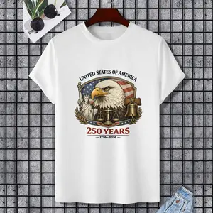 United States 250th Anniversary Men's Oversized T-Shirt Patriotic Eagle Statue of Liberty Print Cotton Blend Casual Streetwear for 4th of July Casual Cotton Fabric Menswear Top Breathable Tee
