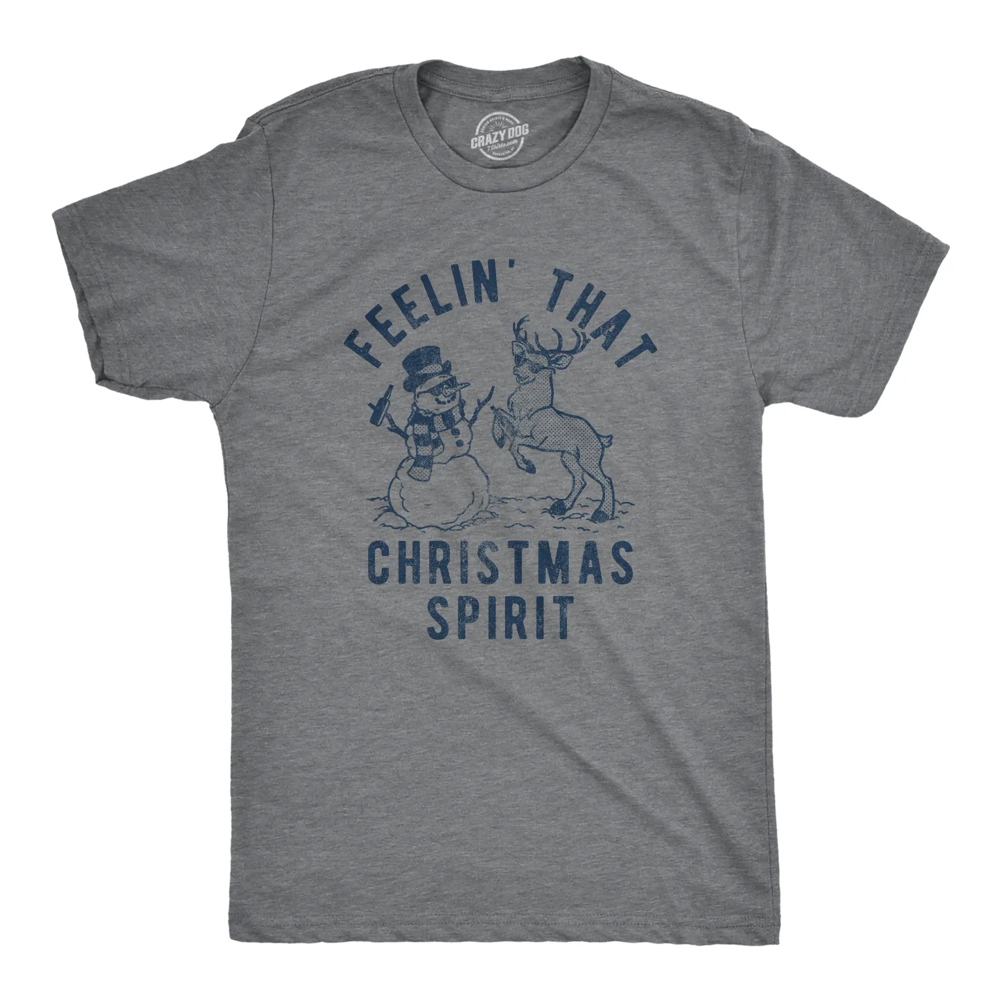 Mens Feelin' That Christmas Spirit T Shirt Funny Reindeer Snowman Party Graphic Tee Mens Funny T Shirts Cool Vintage Fashion T-Shirt Gift Classic Menswear Christmas Apparel for Men Funny Beer Short Sleeve Dark Grey