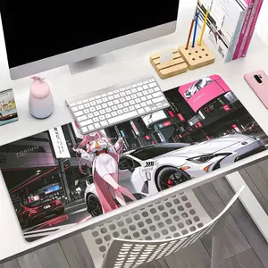 Cyberpunk Anime Girl Racing Car Large Gaming Mouse Pad, Washable Rubber Extended Desk Mat with Non-Slip Base, Girly Aesthetic Home Office Decor, Mouse Pads for Desk, Christian Gifts for Women, Anime Mousepad