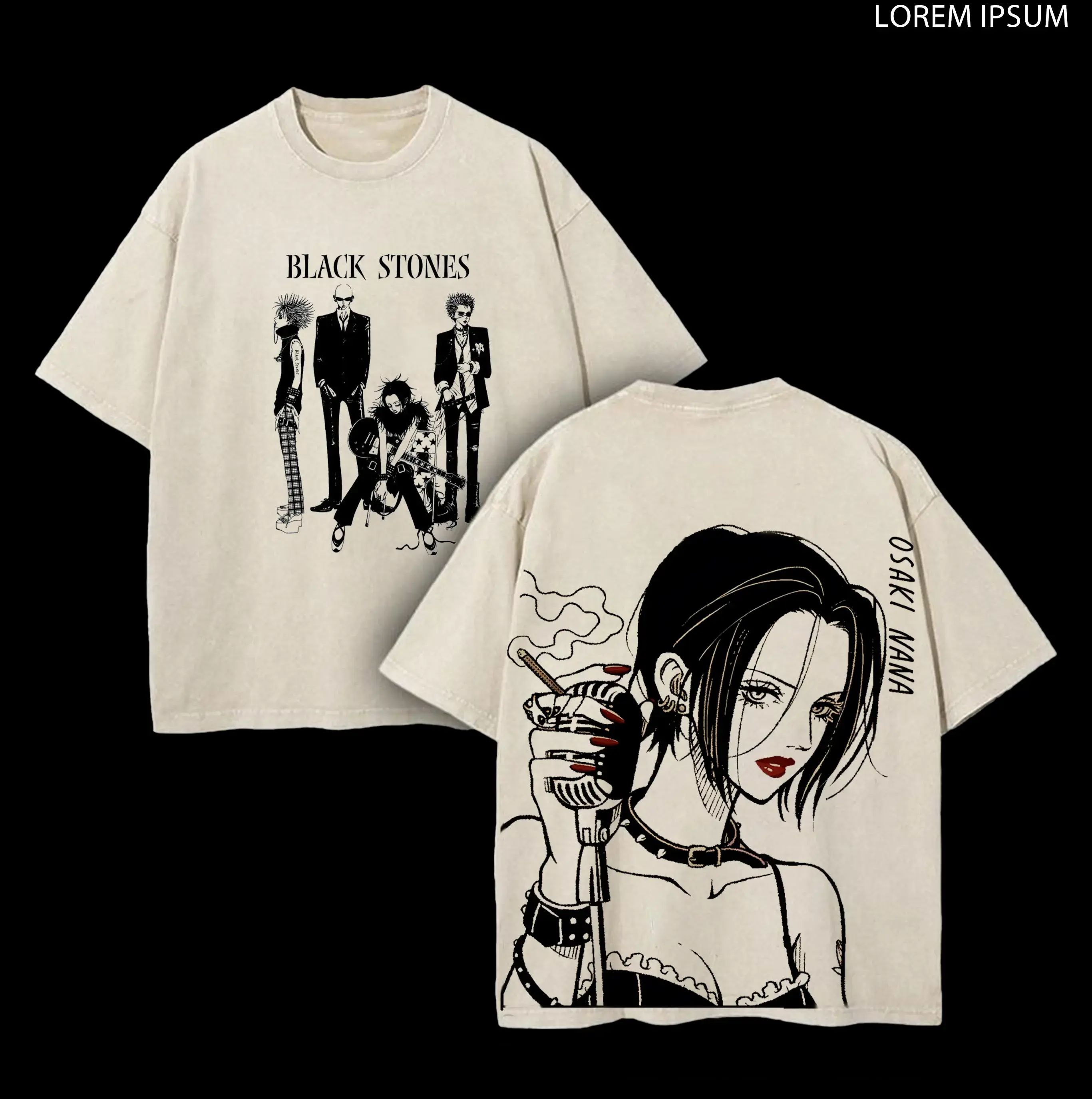 Nana Osaki Black Stones Anime Double Printed Vintage Washed Tee Unisex Oversize Anime Manga Washed Heavyweight Cotton T-shirt, Gift For Anime Fan, Anime Lover