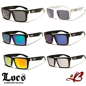 LOCS El Chido Urban Cool Classic Black/White/Glossy Gangster Shades with Mirrored Lens, Full Rim, Original & Authentic Locs, UV Protection Lens Trendy Sun Glasses