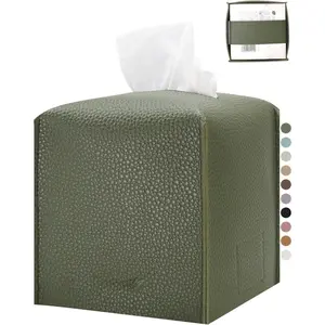 Tissue Box Cover 5X5X5'' PU Leather Tissue Holder Square Tissue Cube Box Organizer for Bathroom  Countertop, , Night Stands, Office, , Kitchen (1Pack, Dark Green)