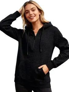 2026 Lady Clothing Solid Patterned Half-Zip Pullover Shirt, with zipper hood and slanted side pockets, a fall/winter casual hooded sweater, suitable for both casual and formal wear, machine washable, women's sweatshirt