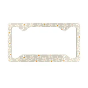 Daisy Metal License Plate Frame, Beige License Plate Frame, Floral License Plate Holder, Cute License Plate Frame, Cute Car Accessory