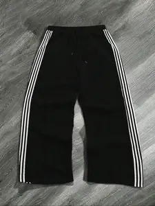 Men's Warm Wool Long Pants Set, Slim Fit Mid Elasticity, Bold Letter Print Casual Winter Trousers, Suitable for Cold Weather