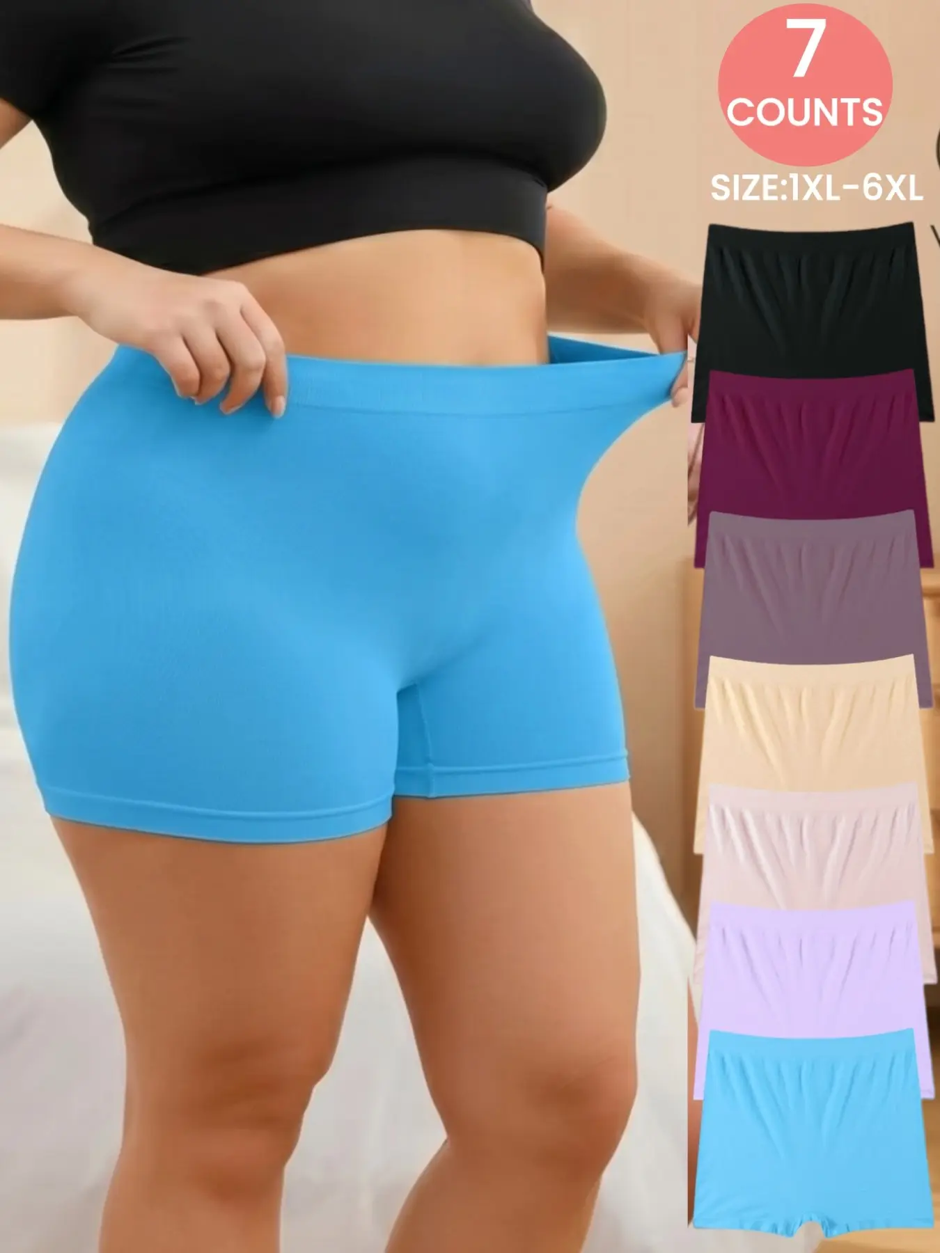 1XL-6XL,Plus Size Women's Super Soft Mid-Waist Panties, Breathable Comfy Panties, Seamless Breathable Comfort Underwear, Full Coverage, Elastic Waist Shorts, Basic Panties, Every Day Wear,All Seasons, Seamless Knickers