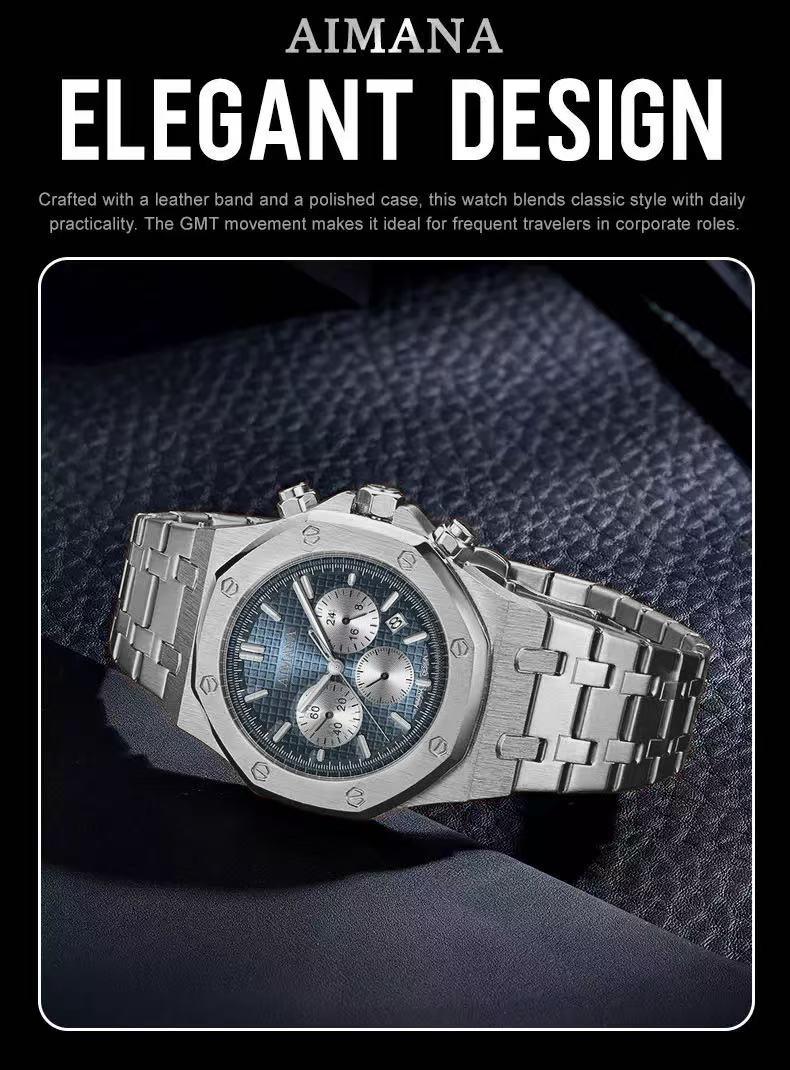 Men’s Stainless Steel Chronograph Watch – Square stainless steel case, luminous dial, water- and scratch-resistant, with three sub-dials and control buttons. A perfect gift for men(Randomly give away an elegant,and stylish women's watch)