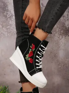 Women's High-Top Canvas Shoes, New Fashionable Thick Sole Casual Sneakers, Walking Shoes, Comfortable Slip-On Design for Daily Wear & Outdoor Activities