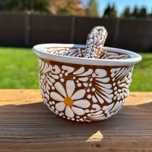 Talavera Salsa Bowl with Heart Spoon - Handcrafted Floral Design & Ceramic Material for Authentic Mexican Cuisine Butterfly Tableware Serving