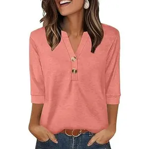 Womens Tops 3/4 Sleeve Henley Shirts for Women Summer Outfits Fashion ClothingGift