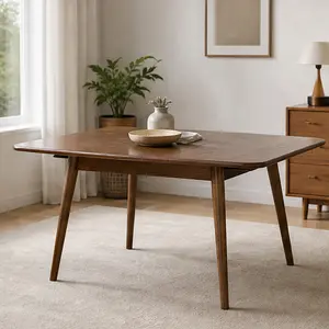 ARCH Solid Oak Extendable Dining Table for 6-8 People, Walnut Brown Rectangular Farmhouse Table with Rounded Corners, 47.2-63 inch Telescopic Table for Dining Room Kitchen, Water-Resistant Easy Clean, Walnut Color Options, Solid Wood Material