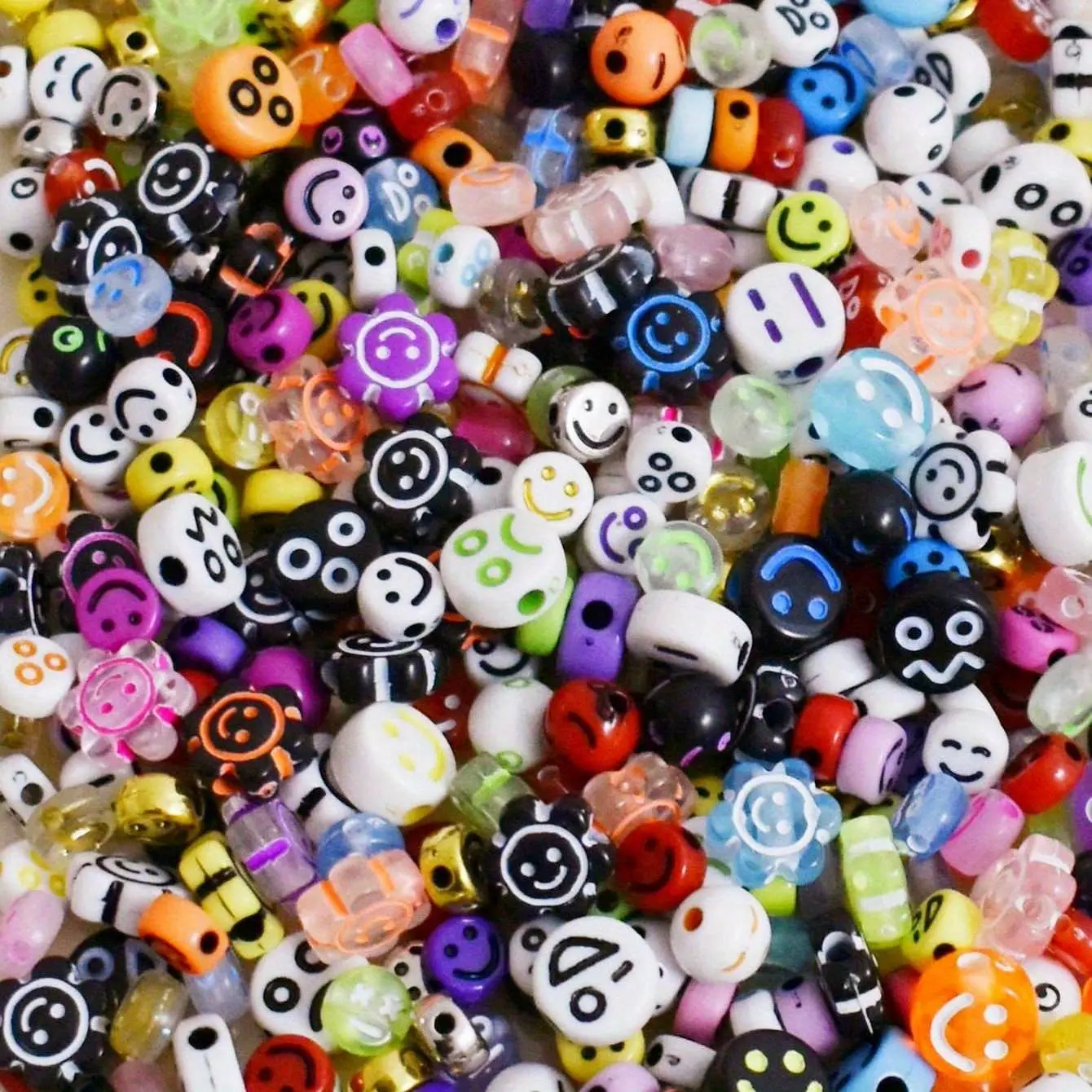 50g Mixed Color Acrylic Smile Face Round Beads for DIY Crafts, Approx 250 Pieces 6*10mm Beads for Jewelry Necklace Bracelet Making, Bead Assortment