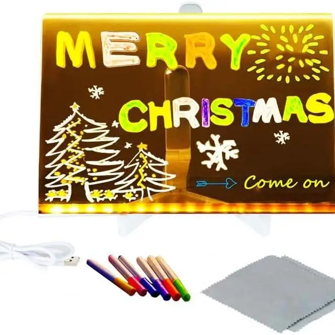 FCESUY 1 Creative rewritable message board. Message board night scene, transparent drawing board with light, suitable for home bedroom desktop decora