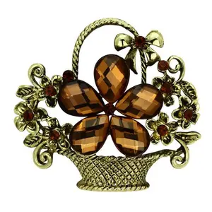 212 MAIN Women's Antique Look Flower Brooch - Antique Copper, White Metal, Synthetic Smoked Quartz Stones, Fashion Clothing Accessory