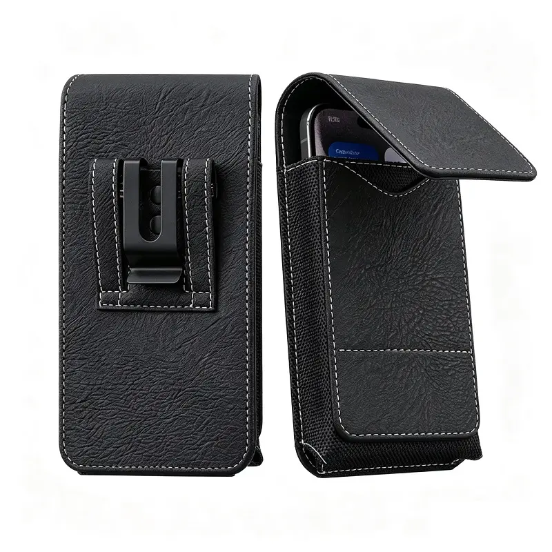 Men's Waist Phone Pouch with Card Slot & Metal Belt Clip, Casual Daily Belt Bag for Large Smartphones
