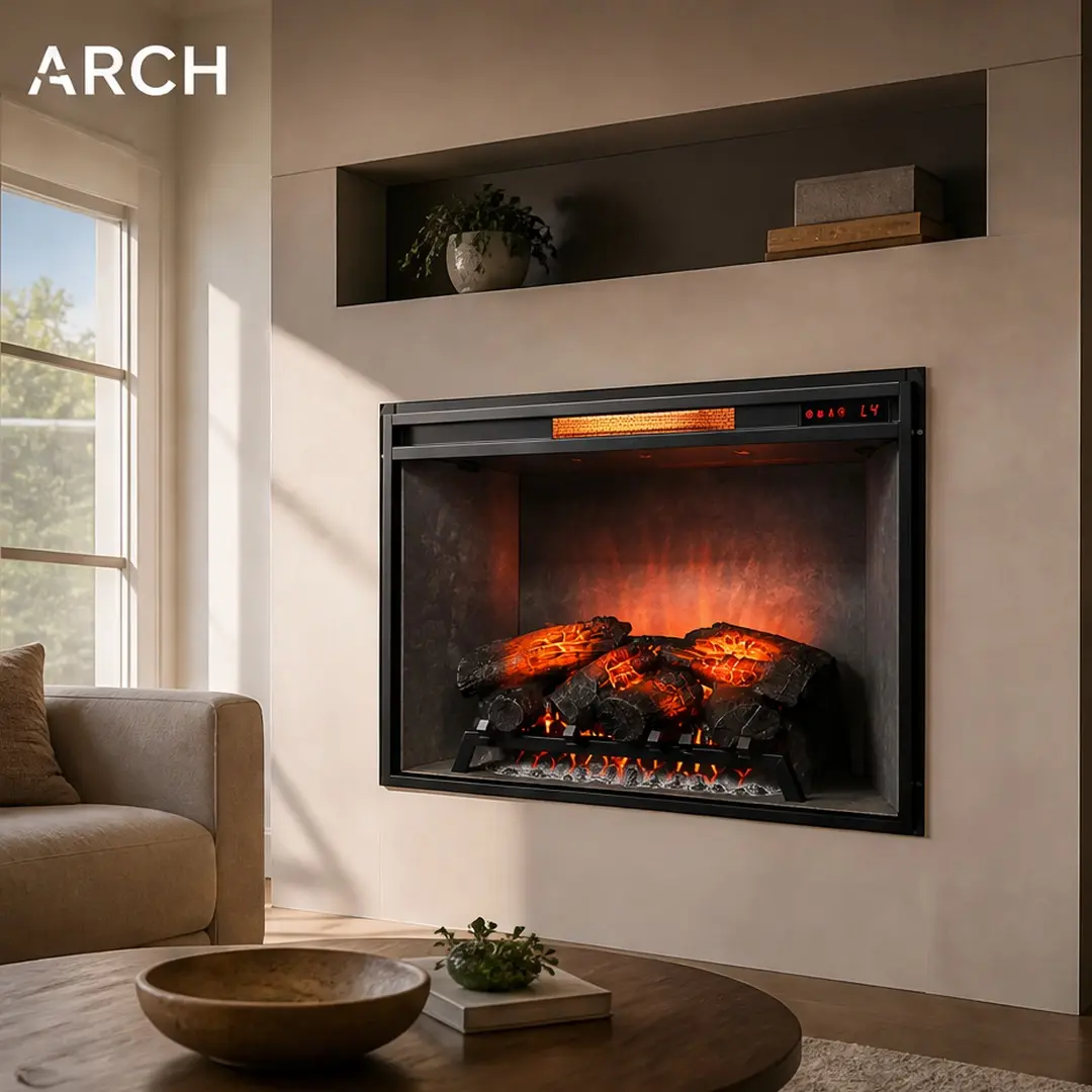 33 Inch Infrared Electric Fireplace Insert with Touch Panel, Antique Black, Tempered Glass & Sheet Metal, 4 Flame Colors, 1500W Heater, Remote Control, Vent Free, for Primary Living Space, Antique Black Color Options, Product Weight: 41.00 lb