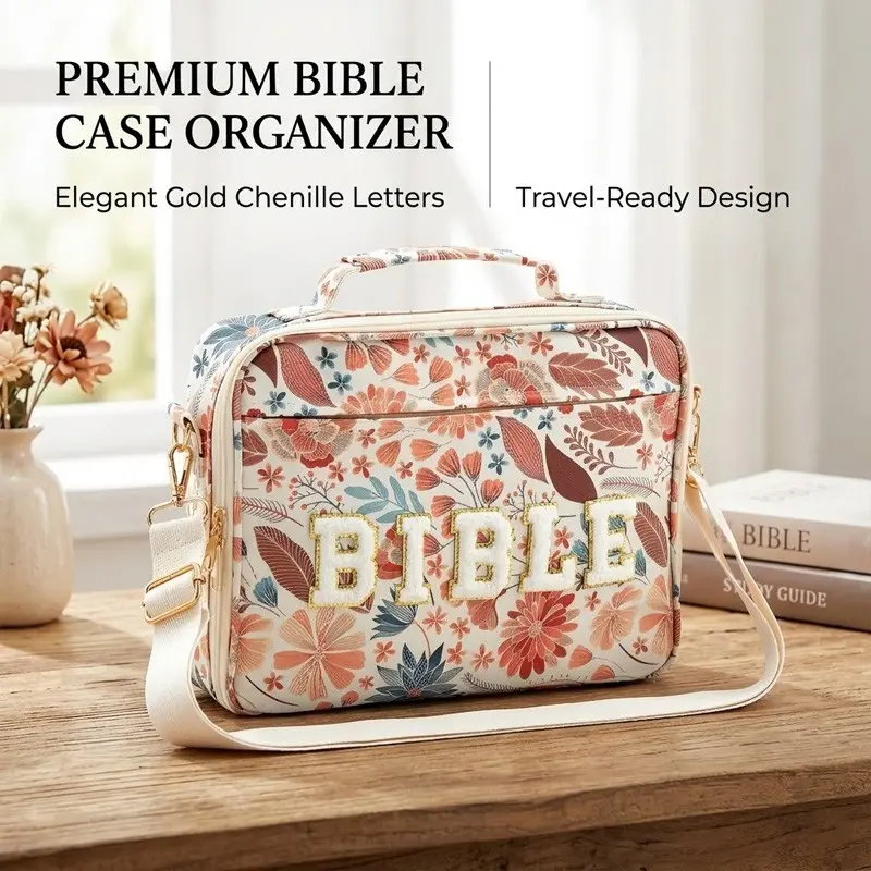 🎒 With Shoulder Strap | 1 Pc Book Carrying Case | Floral Bible Cover Tote Bag With Pen Pockets