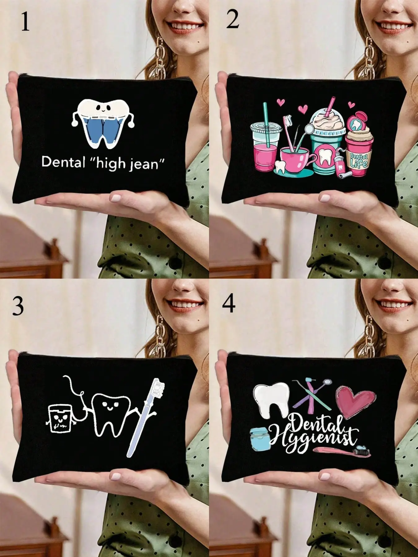 Elegant Dental Cosmetic Bag, Lightweight Zippered Closure, Multi-Functional Storage, Holds Makeup & Toiletries, Perfect Gift for Dentists