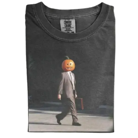 Comfort Colors Dwight Pumpkin Head Business T-shirt, Funny Pumpkin Halloween Design, Suit and Tie Pumpkin Head Dwight Character, Fall Spooky Shirt, Vintage Halloween T-shirt, Gift for Men Women, Crew Neck T-shirt, Trending T-shirt